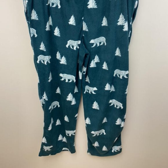 NWT St Johns Bay XL Green White Fleece Lounge Pajama Pants Bear Pine Tree - Picture 4 of 5